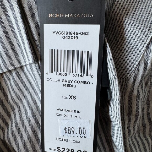 NWT BCBG grey combo pinstripe midi, curved hem dress size XS - Picture 4 of 13